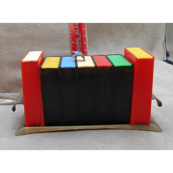 Vintage Bookshelf Salt & Pepper Shaker Set w/Sugar Container Davis Prod. 1950s - Picture 4 of 13